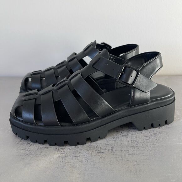 American Eagle Chunky Fisherman Lug Sole Sandals Closed Toe Women’s 9 Black - Picture 1 of 14